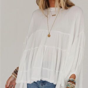 Three Bird Nest Flowing White Blouse